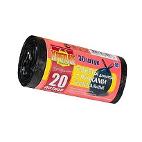 Мешки для мусора 20 л, с ручками, черные, в рулоне 30 шт., ПНД, 10 мкм, 550х440 мм, Крепак, 4607075710276 в Одинцово