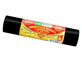 Мешки для мусора 120 л, с завязками, черные, в рулоне 10 шт., ПНД, 15 мкм, 800х750 мм, VIP, Z12010black в Одинцово