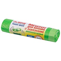 Мешки для мусора 35 л, биоразлагаемые с завязками, зеленые, в рулоне 20 шт., ПНД, 14 мкм, 600х500 мм, LAIMA ULTRA, 607688 в Одинцово