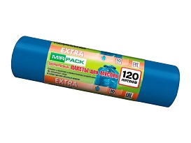 Мешки для мусора 120 л, синие, в рулоне 10 шт., ПНД, 14 мкм, 1100х700 мм, EXTRA, ex1201802 в Одинцово