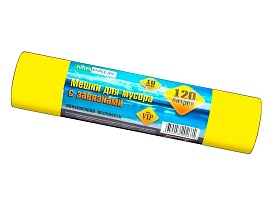 Мешки для мусора 120 л, с завязками, желтые, в рулоне 10 шт., ПНД, 15 мкм, 800х750 мм, VIP, Z12010yel в Одинцово