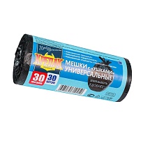 Мешки для мусора 30 л, с ушками, черные, в рулоне 30 шт., ПНД, 9 мкм, 600х500 мм, Крепак, 4607075710450 в Одинцово