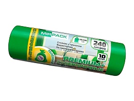 Мешки для мусора 240 л, ароматизированные, зеленые, в рулоне 10 шт., ПВД 45 мкм, 1300х930 мм, PREMIUM+, 240108301 в Одинцово