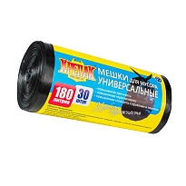 Мешки для мусора 180 л, черные, в рулоне 30 шт., ПНД, 20 мкм, 1150х800 мм, Крепак, 4607075710139 в Одинцово
