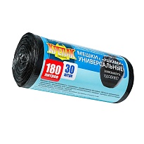 Мешки для мусора 180 л, с ушками, черные, в рулоне 30 шт., ПНД, 20 мкм, 1150х800 мм, Крепак, 4607075710399 в Одинцово