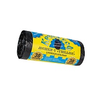 Мешки для мусора 30 л, с ушками, черные, в рулоне 30 шт., ПНД, 8 мкм, 580х460 мм, Крепакоф, 4607075710412 в Одинцово