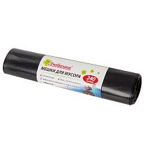 Мешки для мусора 240 л, черные, в рулоне 5 шт., ПВД 30 мкм, 1300х900 мм, Любаша, 605338 в Одинцово